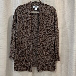 Magaschoni 100% Cashmere Leopard Print Brown Cardigan size Xs